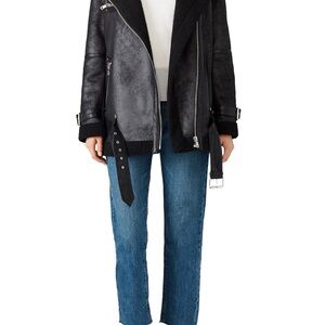Avec Les Filles Oversized Faux Shearling Biker Jacket L